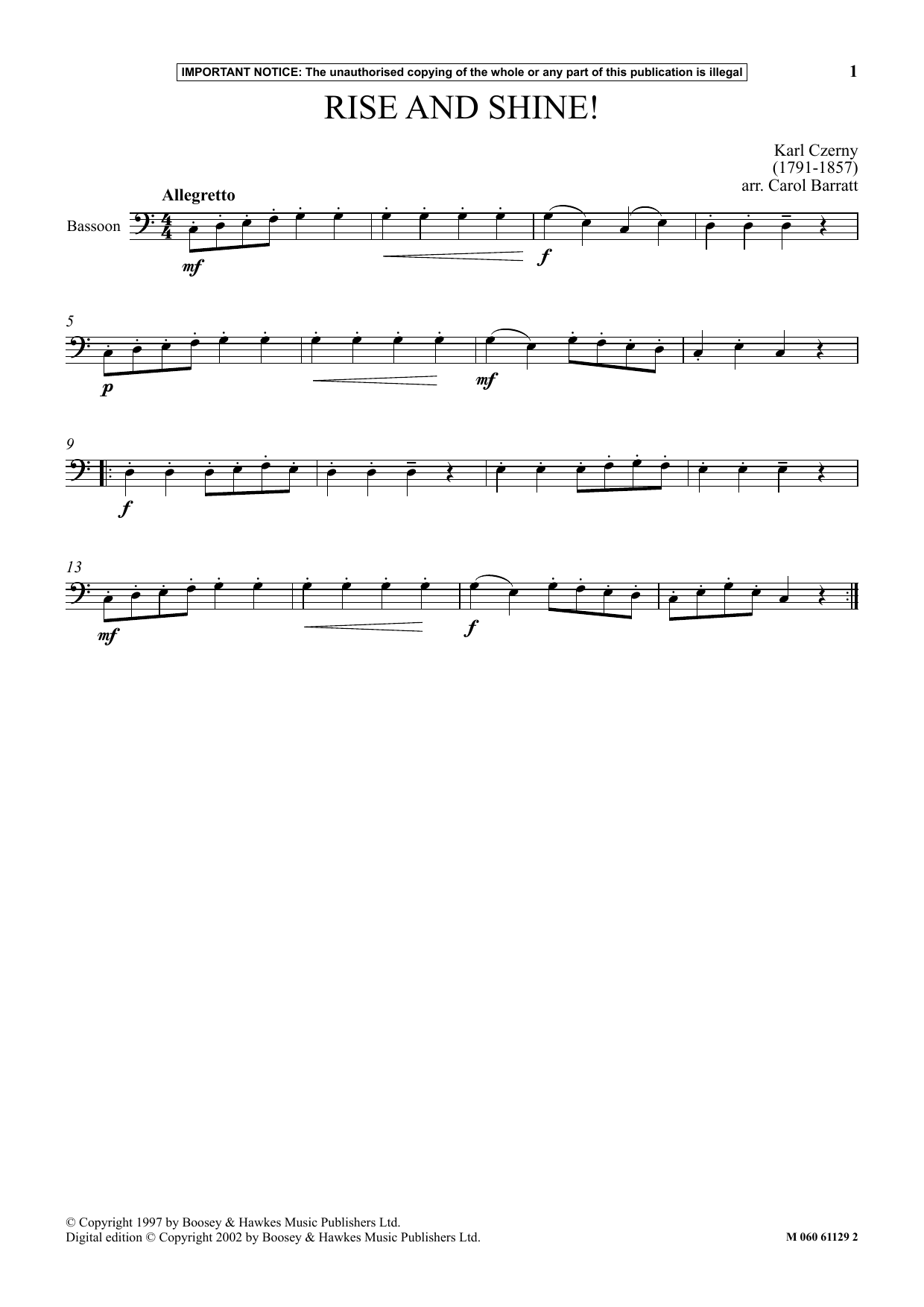 Karl Czerny Rise And Shine Sheet Music Notes & Chords for Instrumental Solo - Download or Print PDF