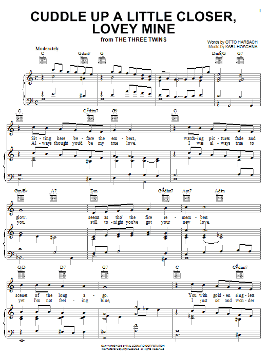 Karl Hoschna Cuddle Up A Little Closer, Lovey Mine Sheet Music Notes & Chords for Piano, Vocal & Guitar (Right-Hand Melody) - Download or Print PDF