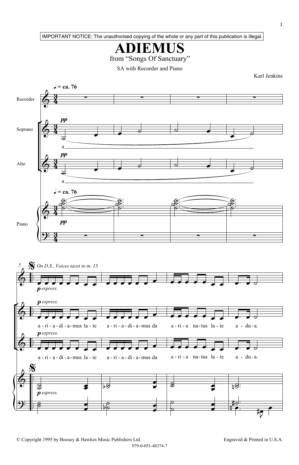 Karl Jenkins Adiemus Sheet Music Notes & Chords for 2-Part Choir - Download or Print PDF