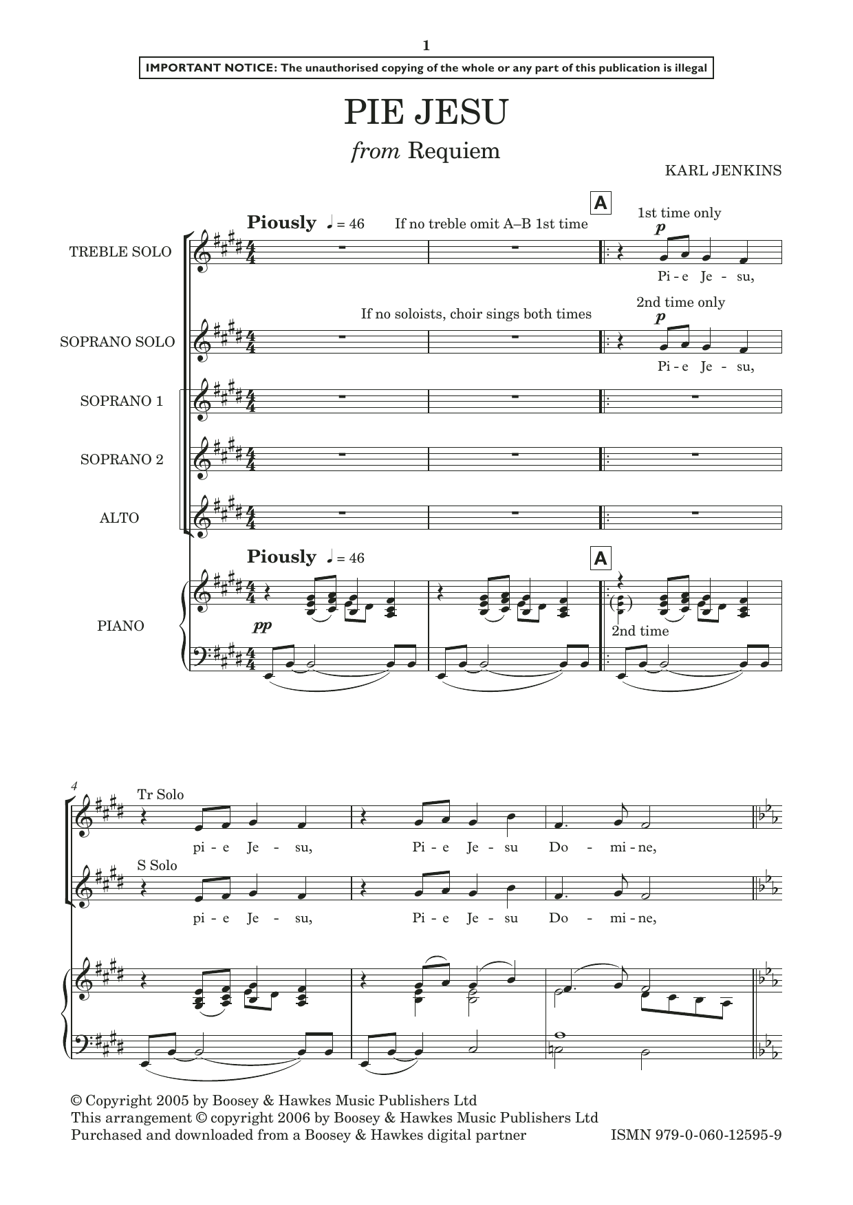 Karl Jenkins Pie Jesu Sheet Music Notes & Chords for SSA - Download or Print PDF