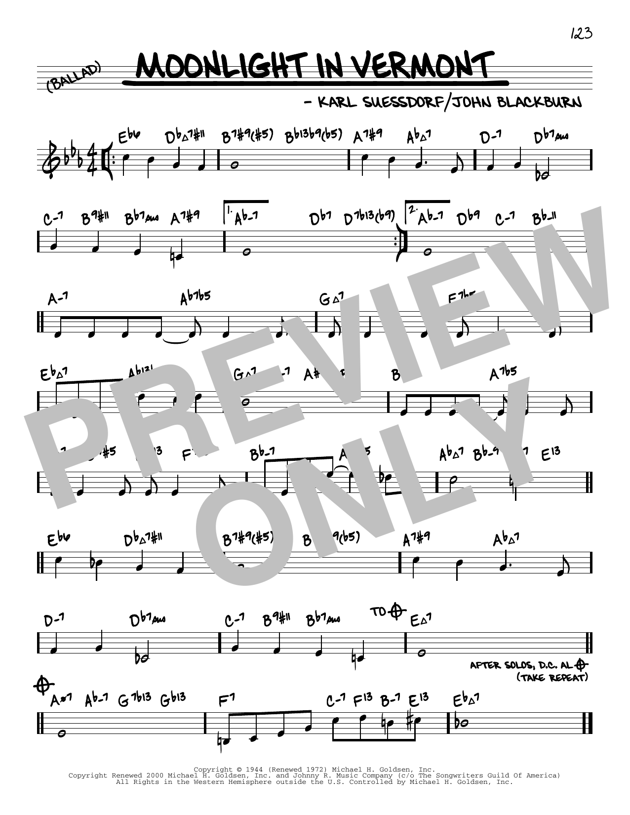 Karl Suessdorf Moonlight In Vermont (arr. David Hazeltine) Sheet Music Notes & Chords for Real Book – Enhanced Chords - Download or Print PDF