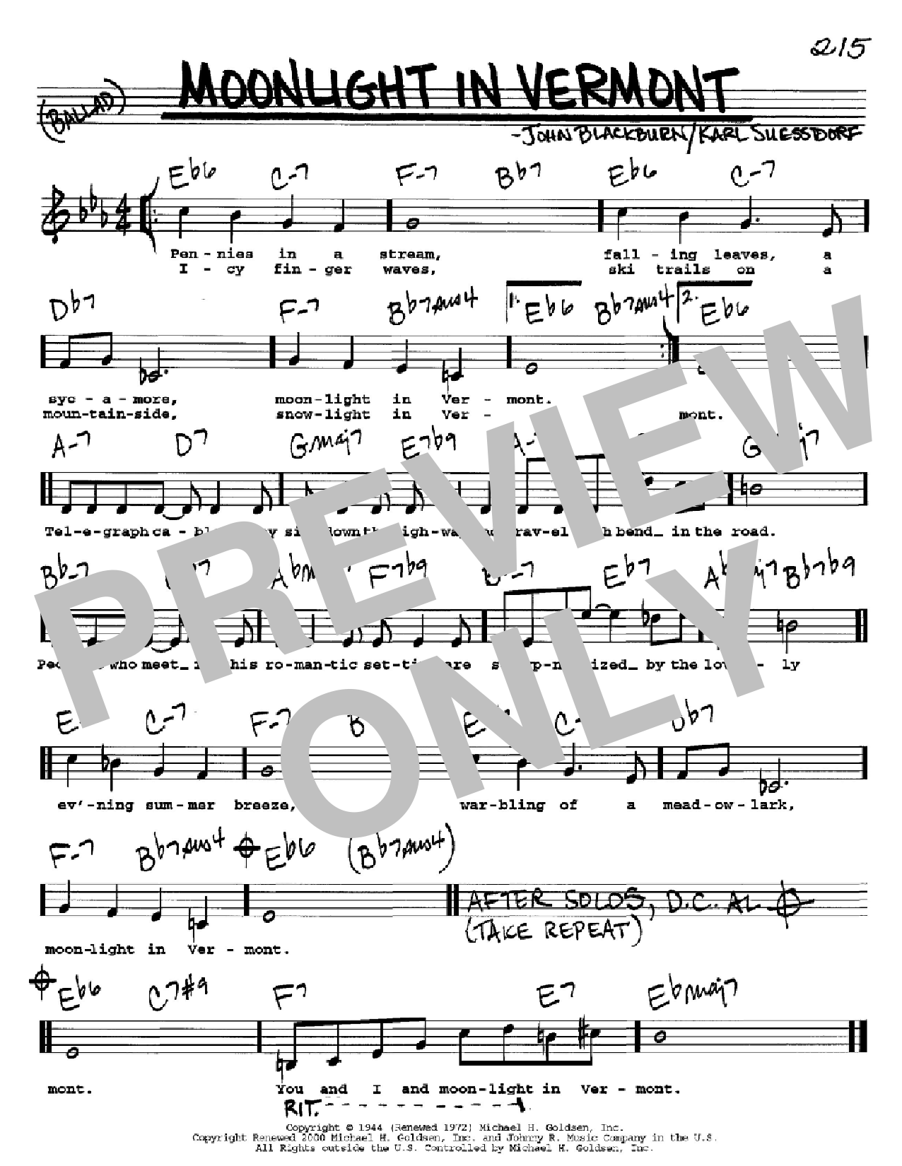 Karl Suessdorf Moonlight In Vermont Sheet Music Notes & Chords for Violin - Download or Print PDF