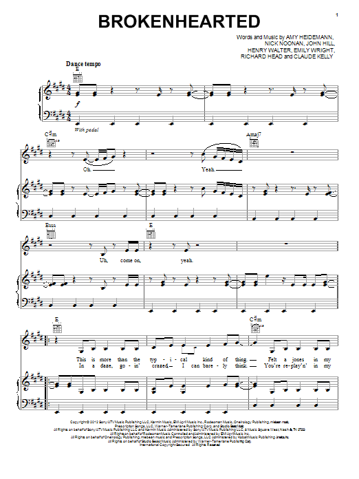 Karmin Brokenhearted Sheet Music Notes & Chords for Piano, Vocal & Guitar (Right-Hand Melody) - Download or Print PDF