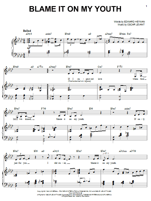 Karrin Allyson Blame It On My Youth Sheet Music Notes & Chords for Piano, Vocal & Guitar (Right-Hand Melody) - Download or Print PDF
