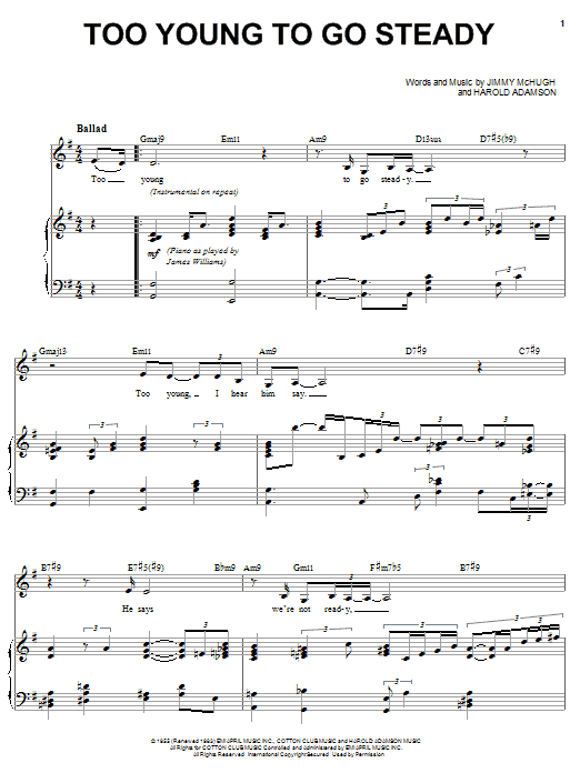 Karrin Allyson Too Young To Go Steady Sheet Music Notes & Chords for Piano, Vocal & Guitar (Right-Hand Melody) - Download or Print PDF