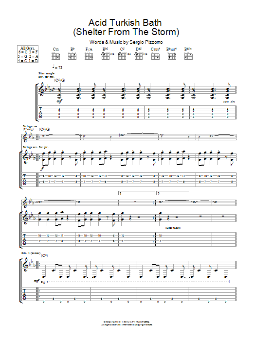 Kasabian Acid Turkish Bath (Shelter From The Storm) Sheet Music Notes & Chords for Guitar Tab - Download or Print PDF Kasabian Acid Turkish Bath (Shelter From The Storm) Sheet Music Notes & Chords for Guitar Tab - Download or Print PDF
