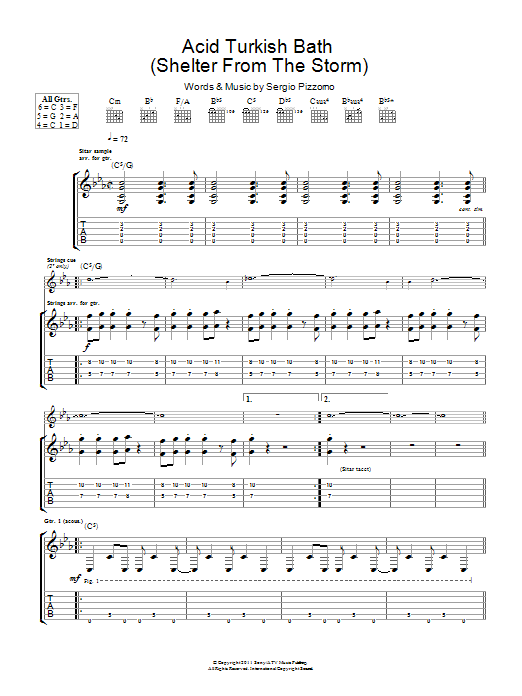 Kasabian Acid Turkish Bath (Shelter From The Storm) Sheet Music Notes & Chords for Guitar Tab - Download or Print PDF