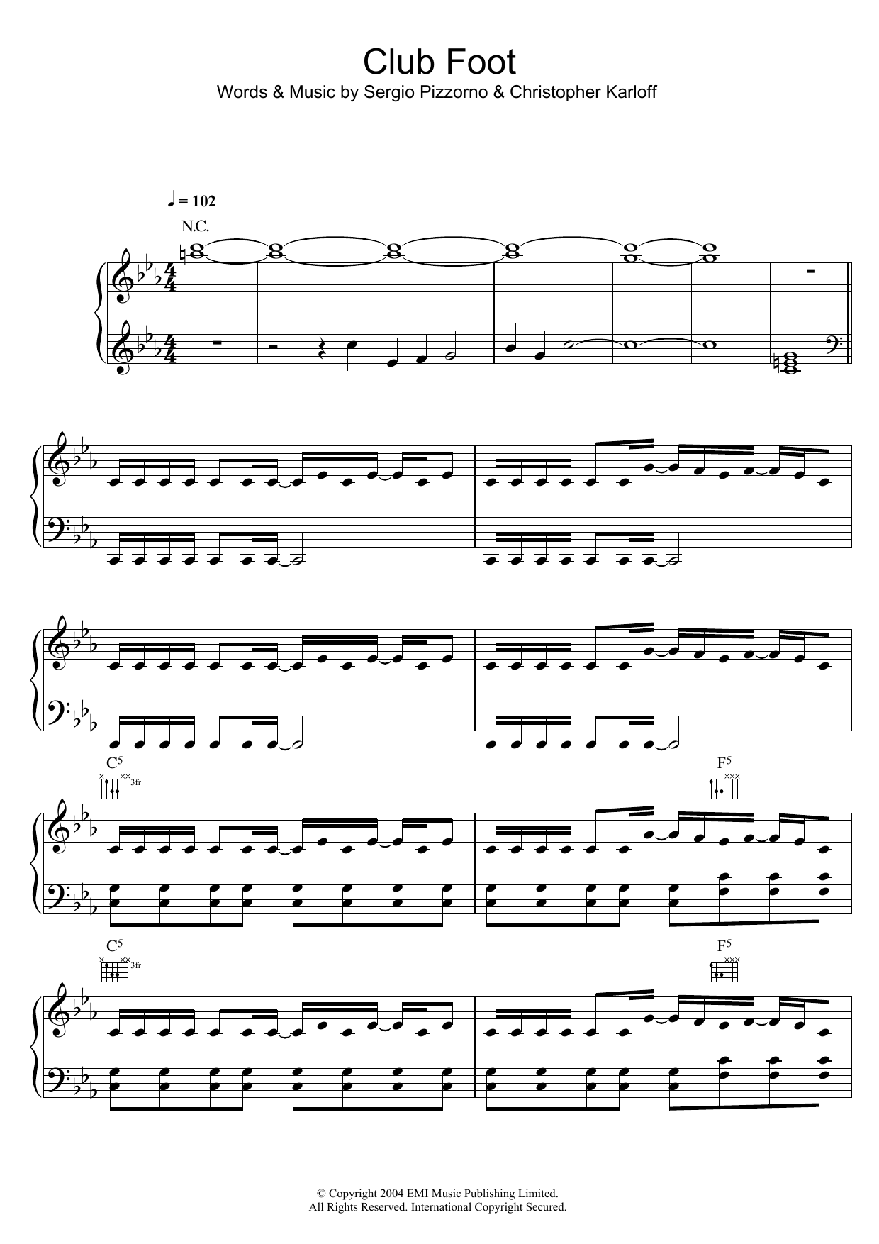 Kasabian Club Foot Sheet Music Notes & Chords for Piano, Vocal & Guitar - Download or Print PDF