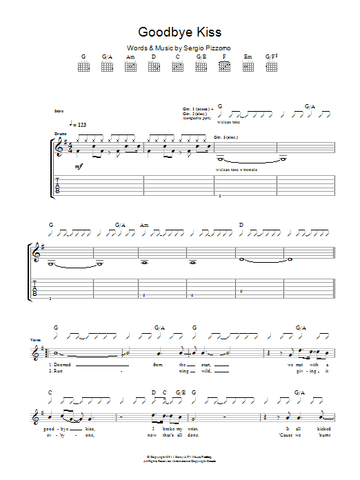 Kasabian Goodbye Kiss Sheet Music Notes & Chords for Guitar Tab - Download or Print PDF Kasabian Goodbye Kiss Sheet Music Notes & Chords for Guitar Tab - Download or Print PDF