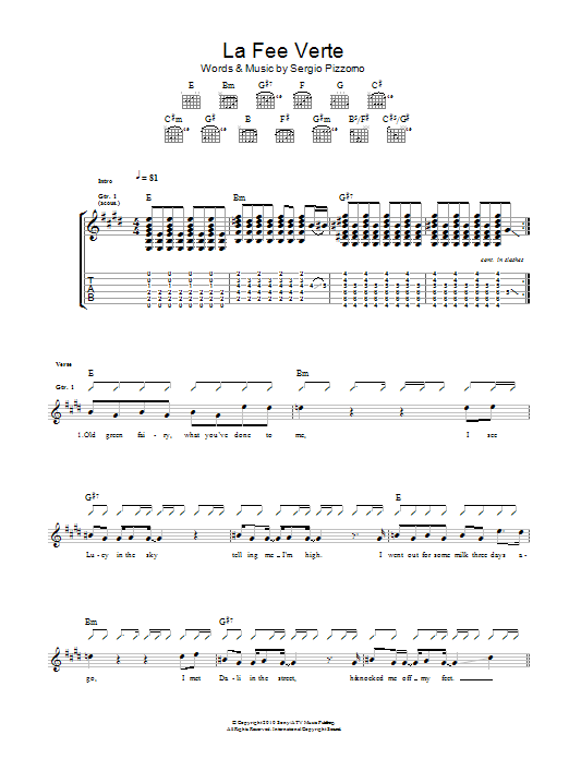 Kasabian Le Fee Verte Sheet Music Notes & Chords for Guitar Tab - Download or Print PDF Kasabian Le Fee Verte Sheet Music Notes & Chords for Guitar Tab - Download or Print PDF