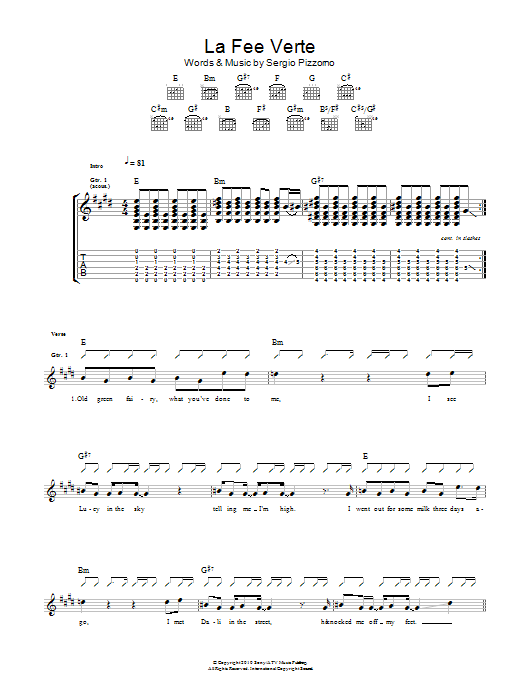 Kasabian Le Fee Verte Sheet Music Notes & Chords for Guitar Tab - Download or Print PDF