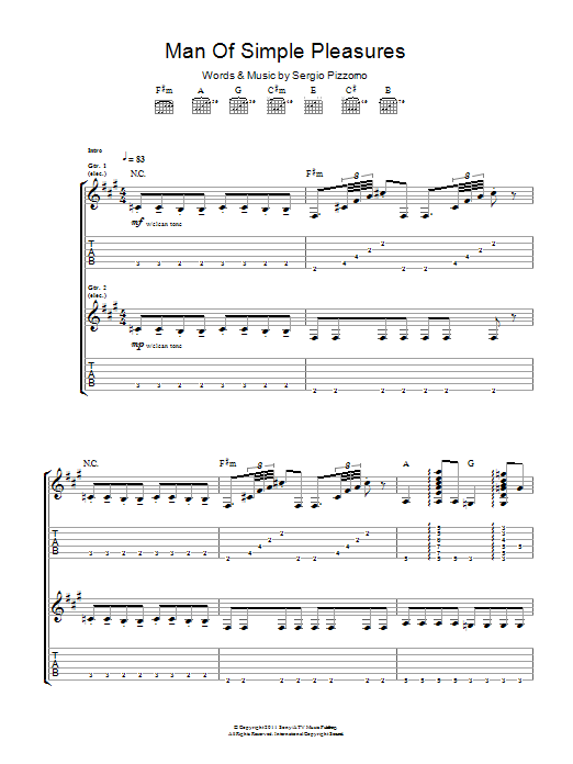Kasabian Man Of Simple Pleasures Sheet Music Notes & Chords for Guitar Tab - Download or Print PDF