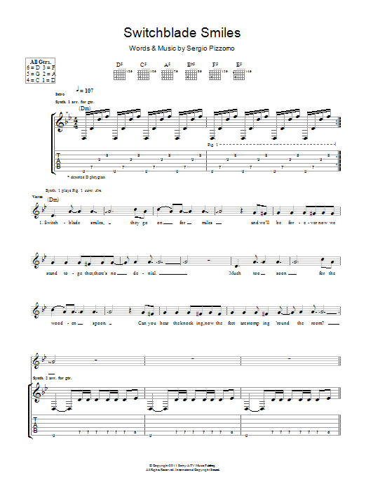 Kasabian Switchblade Smiles Sheet Music Notes & Chords for Guitar Tab - Download or Print PDF Kasabian Switchblade Smiles Sheet Music Notes & Chords for Guitar Tab - Download or Print PDF
