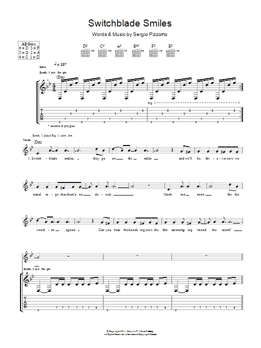 Kasabian Switchblade Smiles Sheet Music Notes & Chords for Guitar Tab - Download or Print PDF