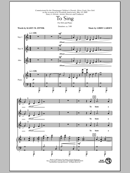 Kasey M. Zitnik To Sing Sheet Music Notes & Chords for SSA - Download or Print PDF