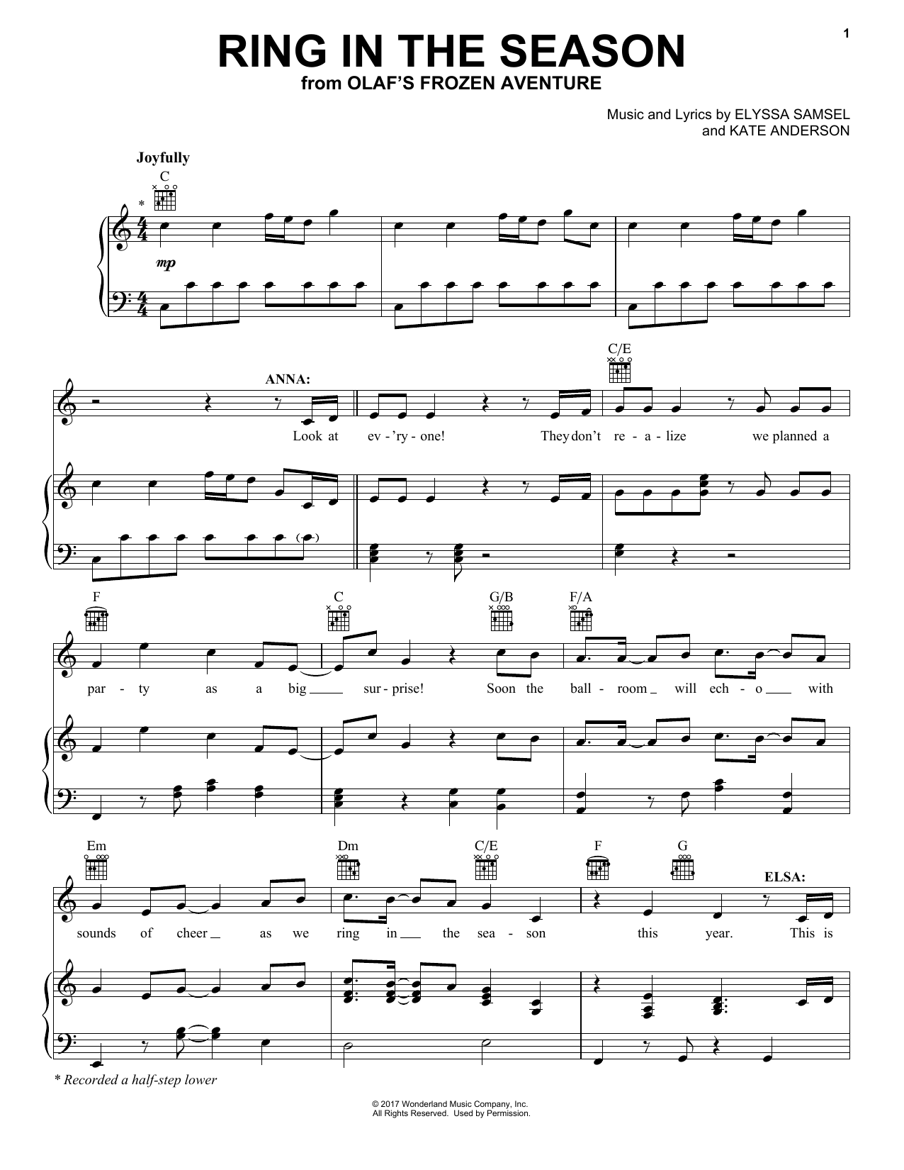 Kate Anderson Ring In The Season Sheet Music Notes & Chords for Piano, Vocal & Guitar (Right-Hand Melody) - Download or Print PDF