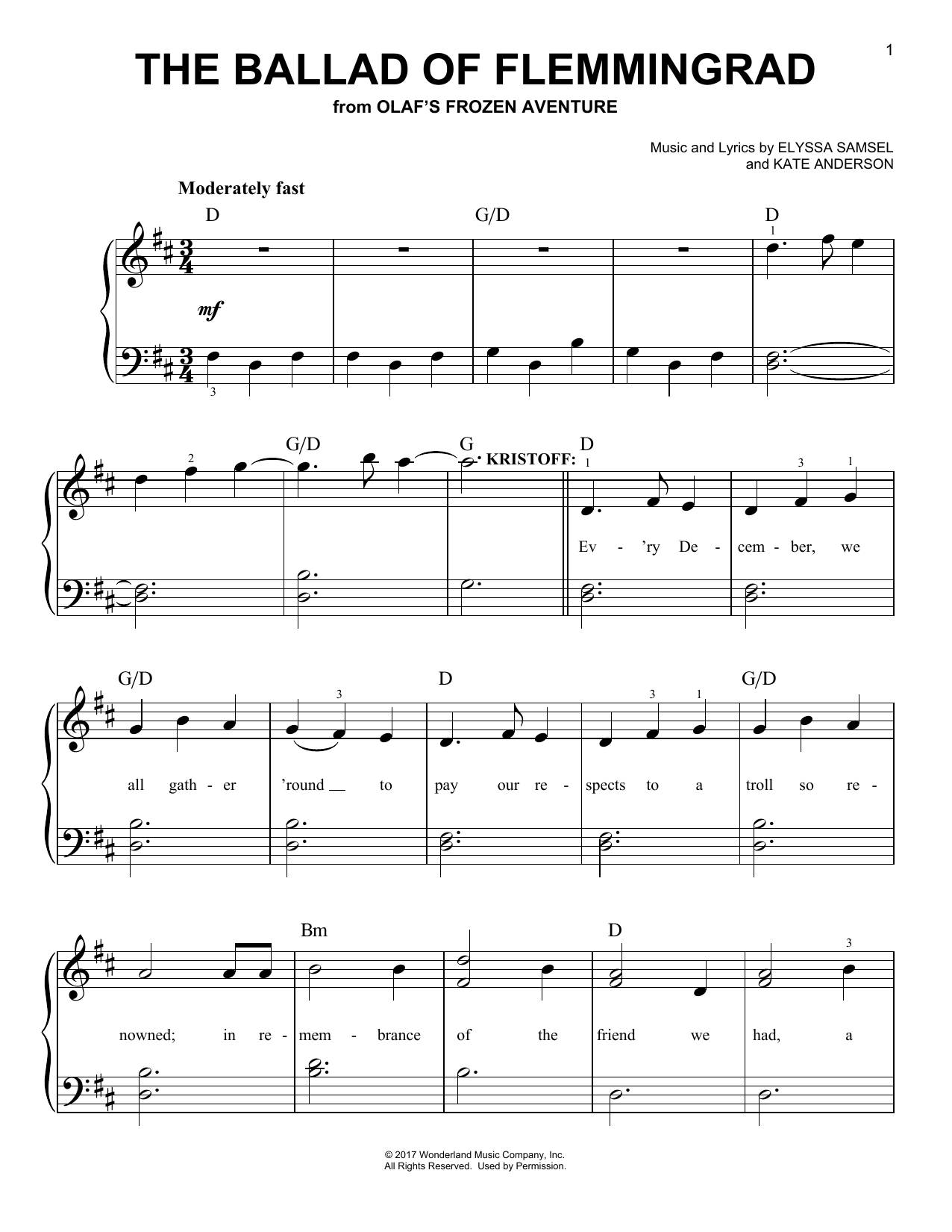 Kate Anderson The Ballad Of Flemmingrad (from Olaf's Frozen Adventure) Sheet Music Notes & Chords for Easy Piano - Download or Print PDF