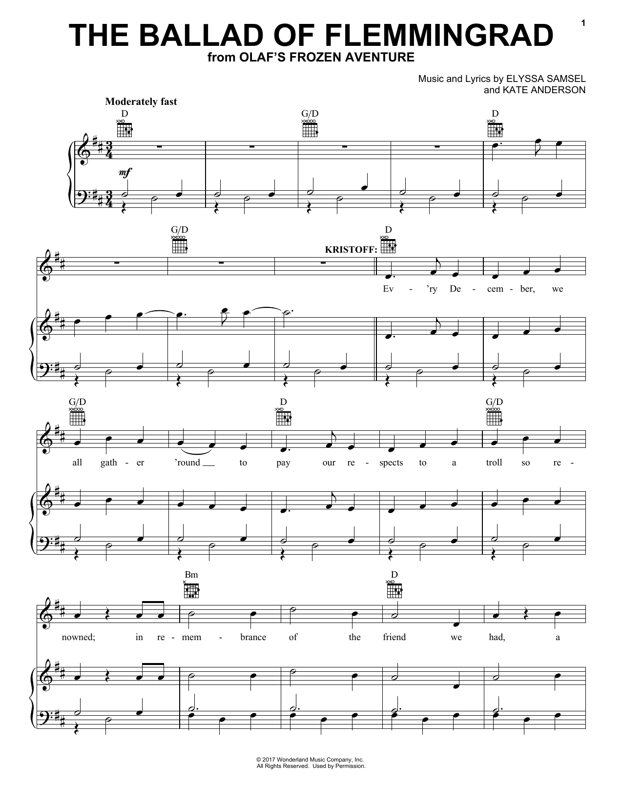 Kate Anderson The Ballad Of Flemmingrad Sheet Music Notes & Chords for Piano, Vocal & Guitar (Right-Hand Melody) - Download or Print PDF