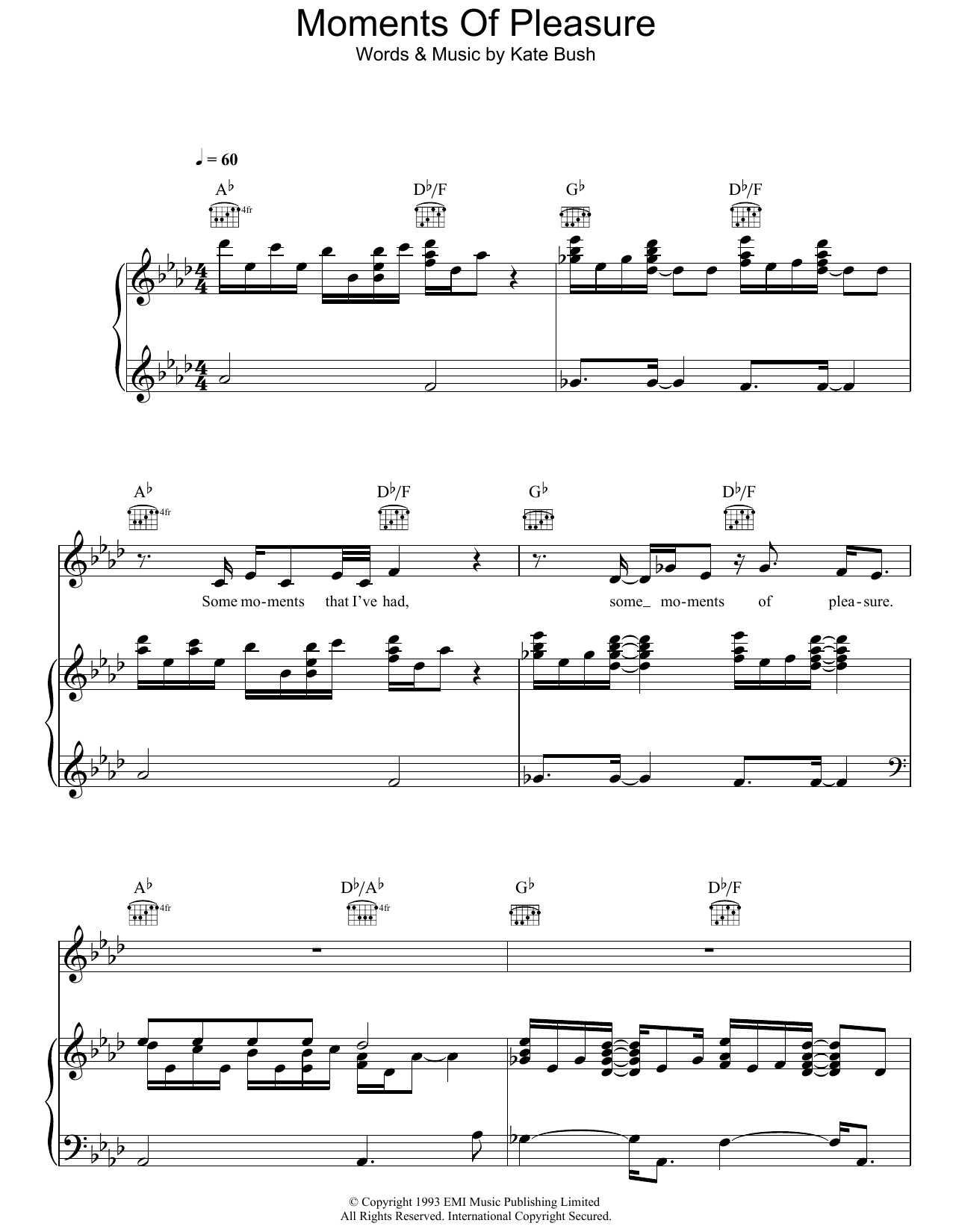 Kate Bush Moments Of Pleasure Sheet Music Notes & Chords for Piano, Vocal & Guitar - Download or Print PDF