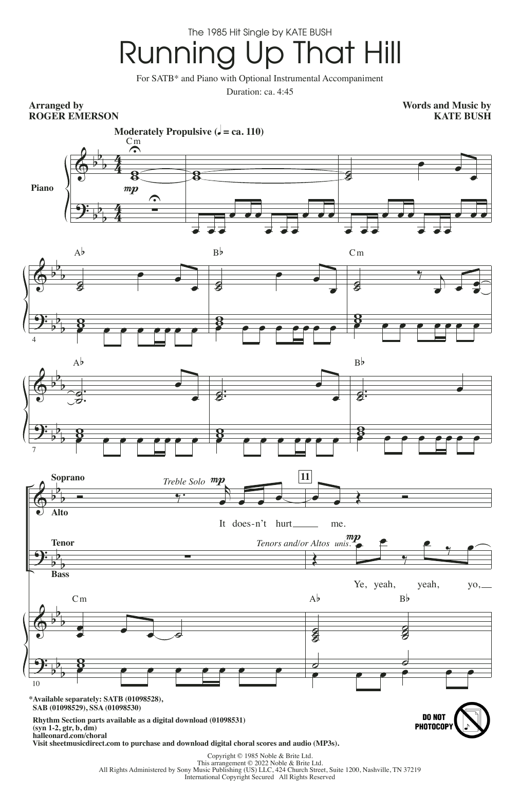 Kate Bush Running Up That Hill (arr. Roger Emerson) Sheet Music Notes & Chords for SATB Choir - Download or Print PDF