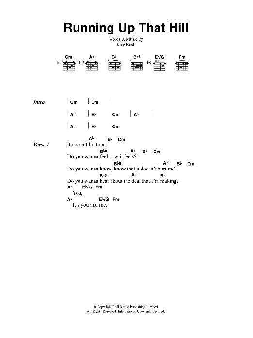 Kate Bush Running Up That Hill Sheet Music Notes & Chords for Piano, Vocal & Guitar (Right-Hand Melody) - Download or Print PDF