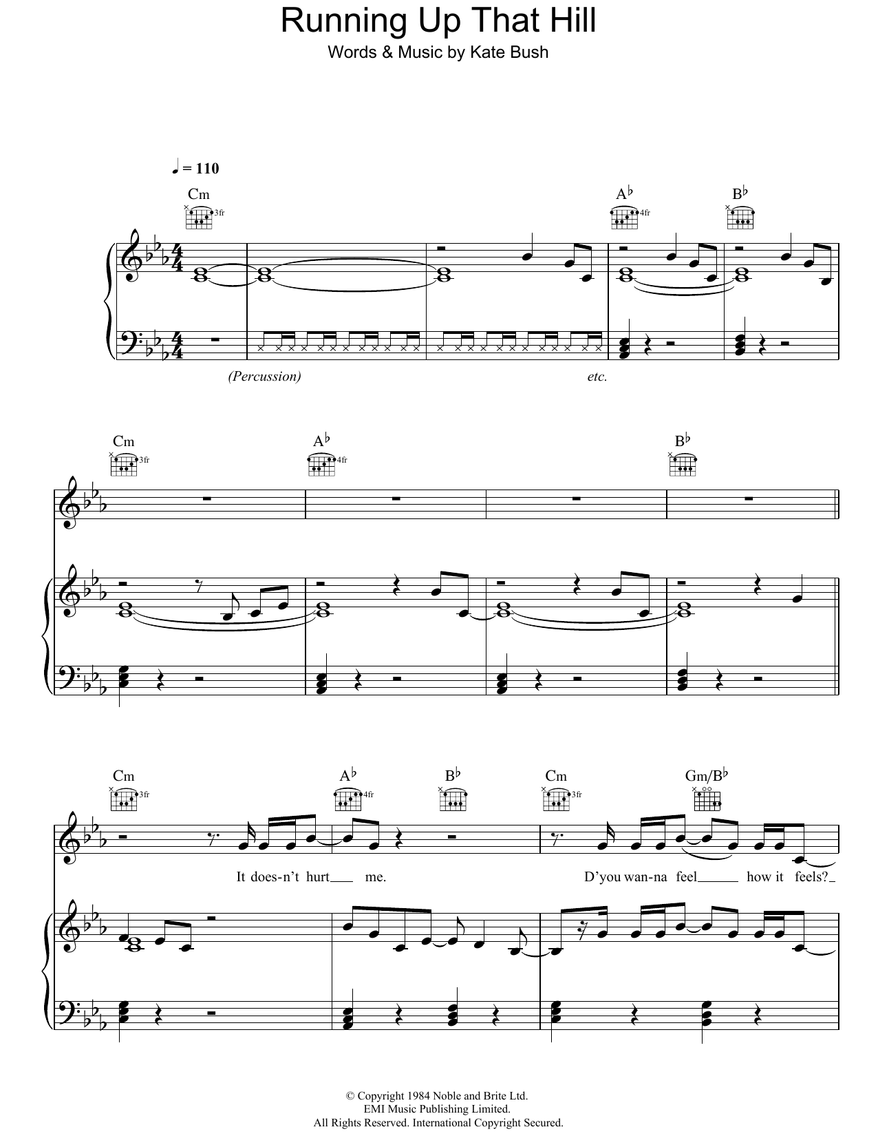 Kate Bush Running Up That Hill Sheet Music Notes & Chords for Easy Guitar Tab - Download or Print PDF
