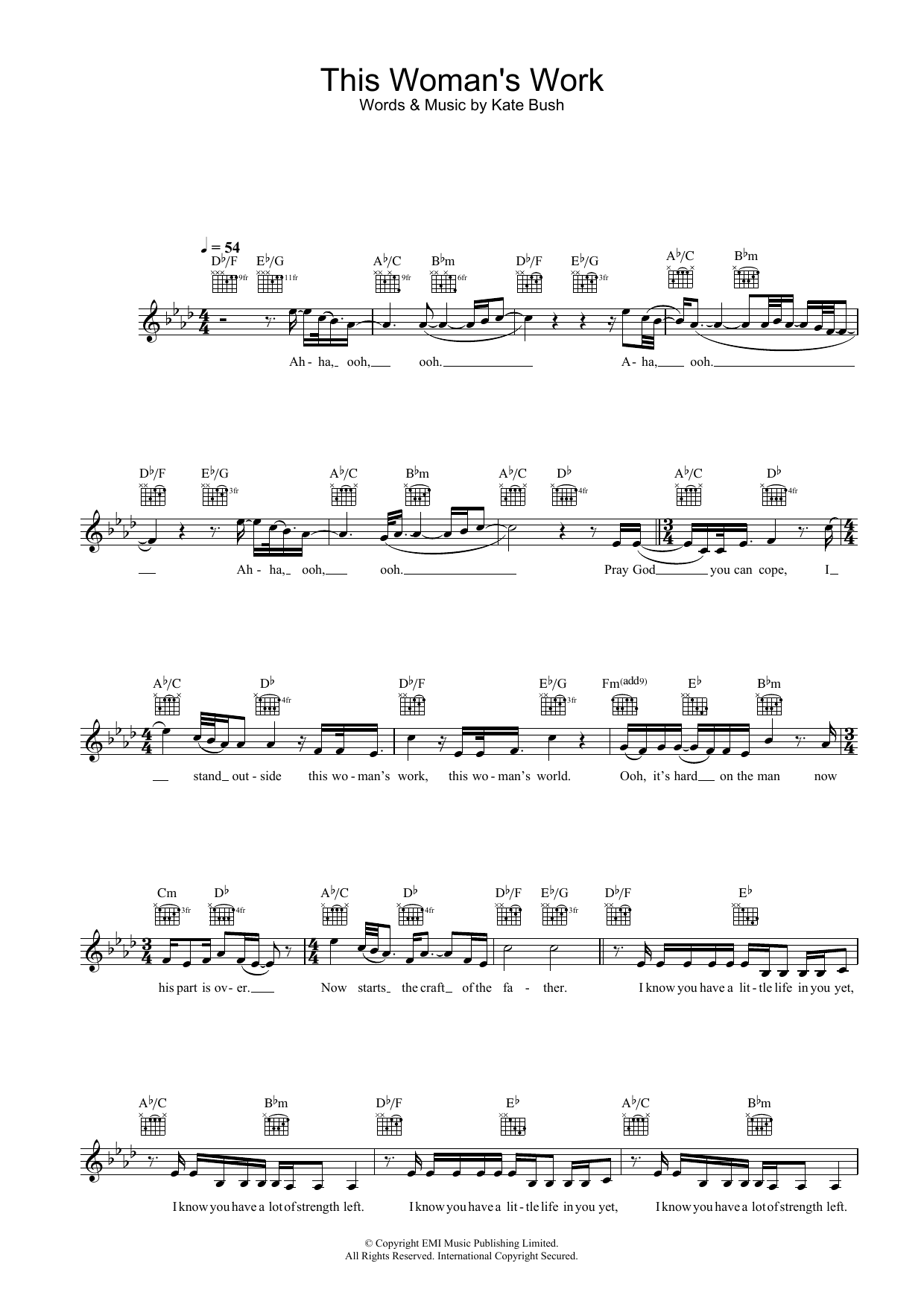 Kate Bush This Woman's Work (from She's Having A Baby) Sheet Music Notes & Chords for Lead Sheet / Fake Book - Download or Print PDF