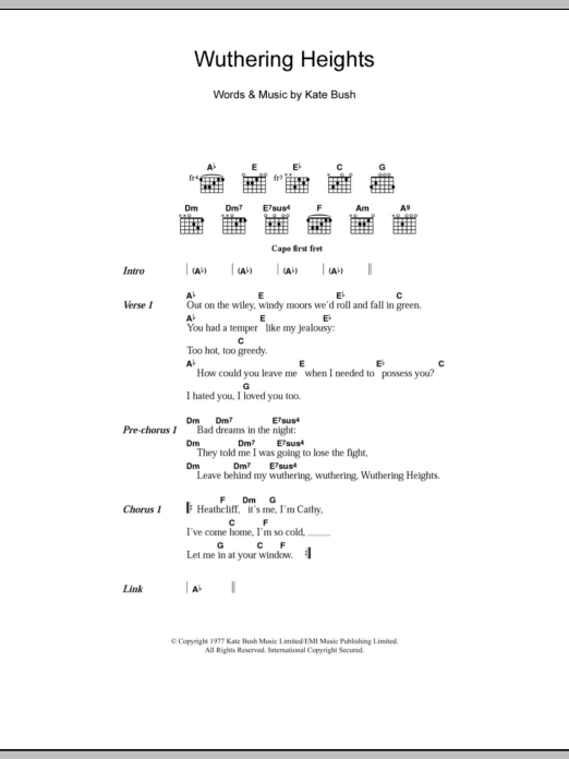 Kate Bush Wuthering Heights Sheet Music Notes & Chords for Ukulele Lyrics & Chords - Download or Print PDF