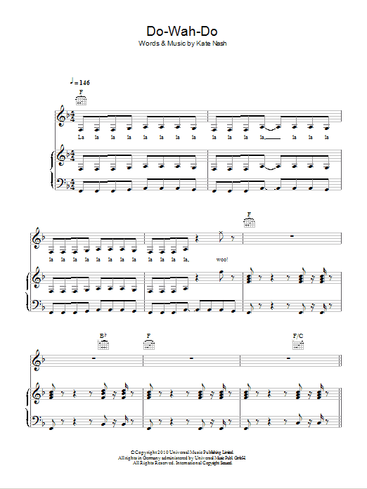 Kate Nash Do-Wah-Doo Sheet Music Notes & Chords for Piano, Vocal & Guitar (Right-Hand Melody) - Download or Print PDF