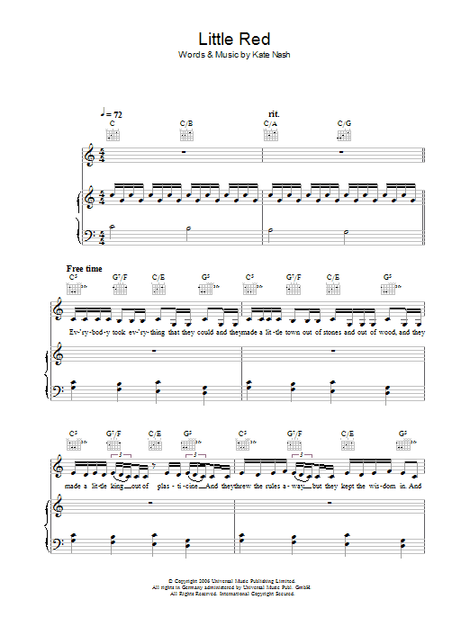 Kate Nash Little Red Sheet Music Notes & Chords for Piano, Vocal & Guitar - Download or Print PDF