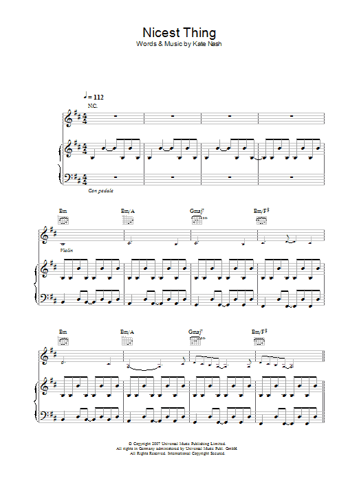 Kate Nash Nicest Thing Sheet Music Notes & Chords for Piano, Vocal & Guitar - Download or Print PDF