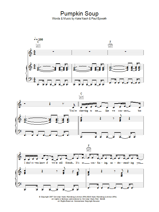 Kate Nash Pumpkin Soup Sheet Music Notes & Chords for Piano, Vocal & Guitar - Download or Print PDF