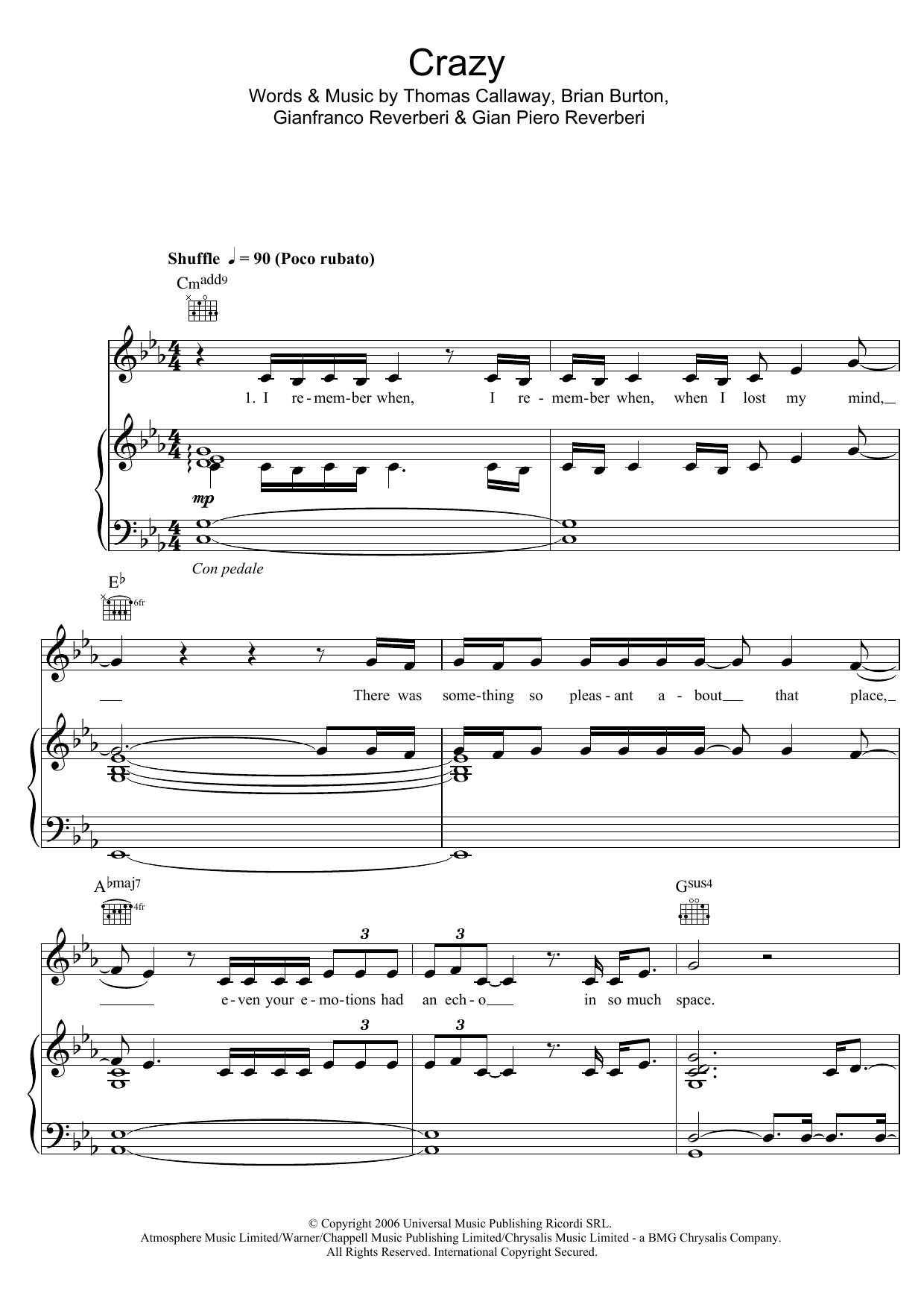 Kate Noonan Crazy Sheet Music Notes & Chords for Piano, Vocal & Guitar (Right-Hand Melody) - Download or Print PDF