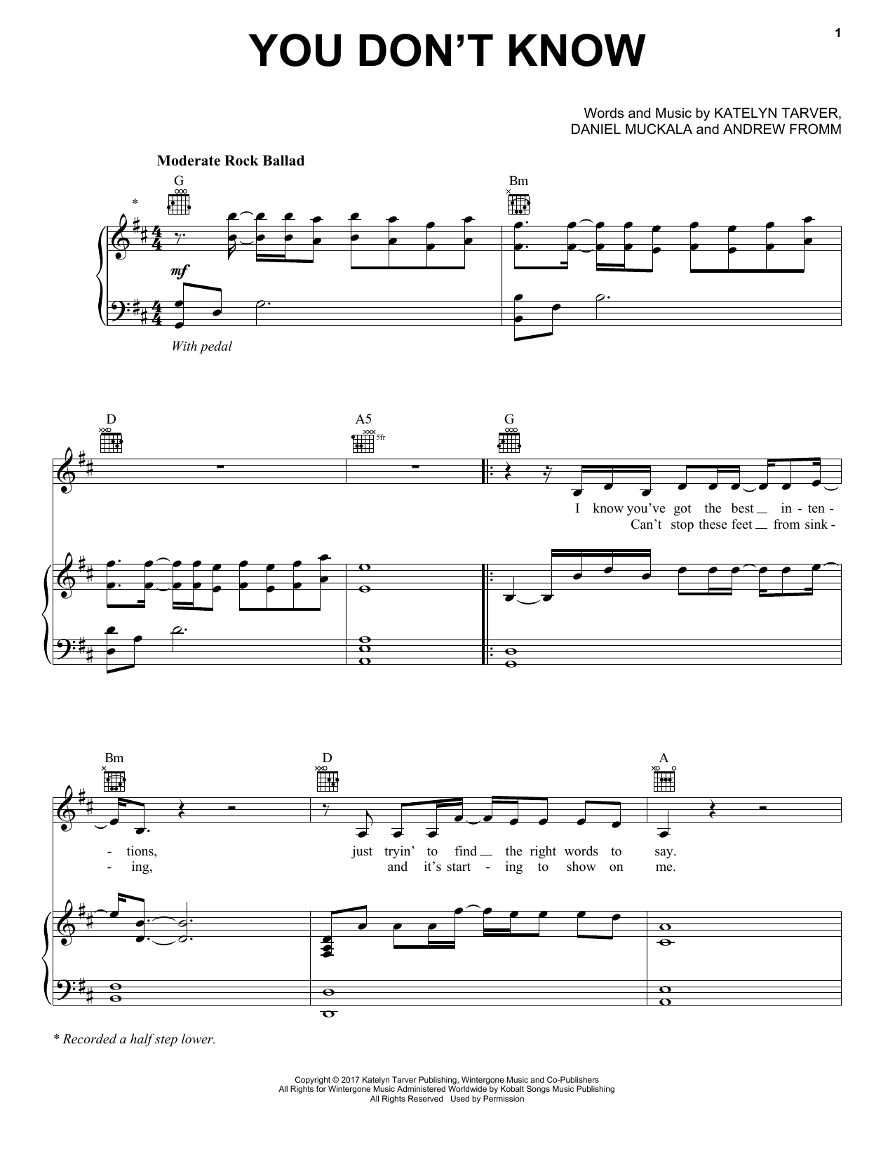 Katelyn Tarver You Don't Know Sheet Music Notes & Chords for Piano, Vocal & Guitar (Right-Hand Melody) - Download or Print PDF