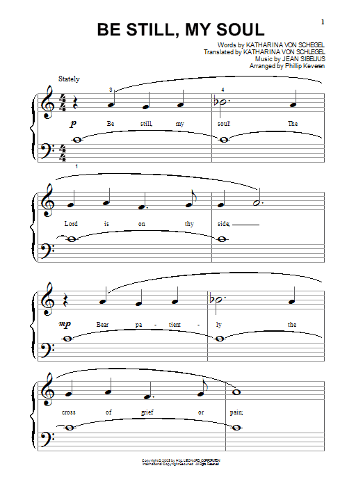 Katharina von Schegel Be Still My Soul Sheet Music Notes & Chords for Big Note Piano - Download or Print PDF