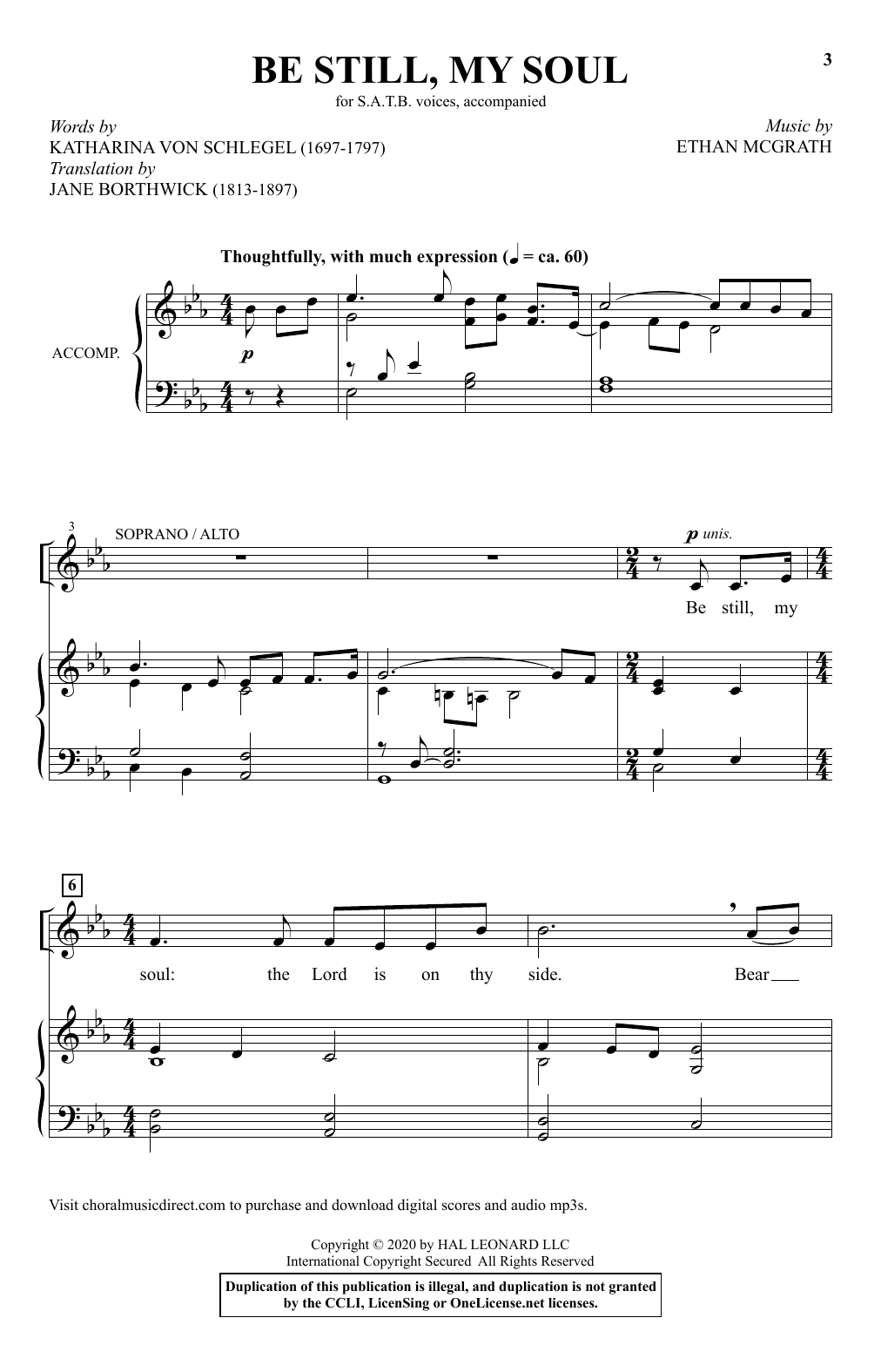 Katharina Von Schlegel and Ethan McGrath Be Still, My Soul Sheet Music Notes & Chords for SATB Choir - Download or Print PDF