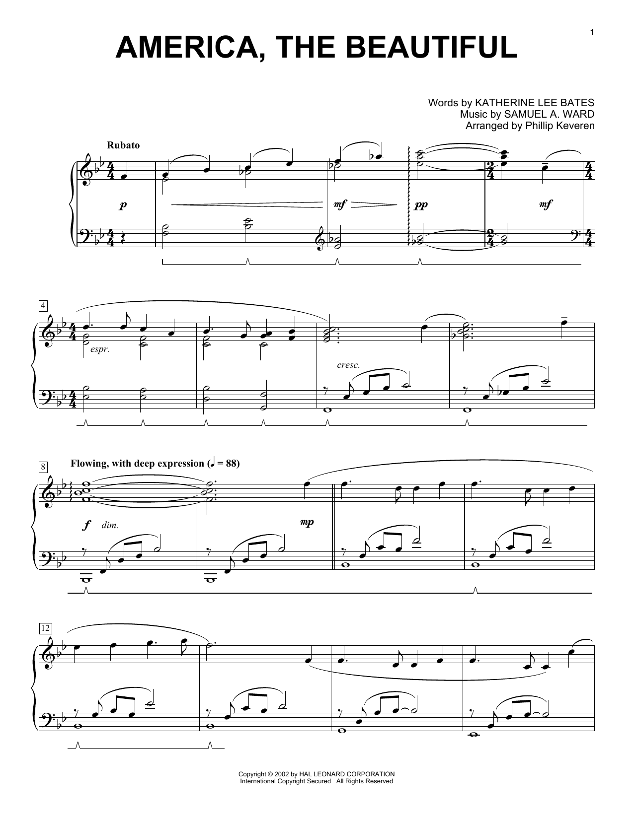 Katharine Lee Bates America, The Beautiful (arr. Phillip Keveren) Sheet Music Notes & Chords for Educational Piano - Download or Print PDF