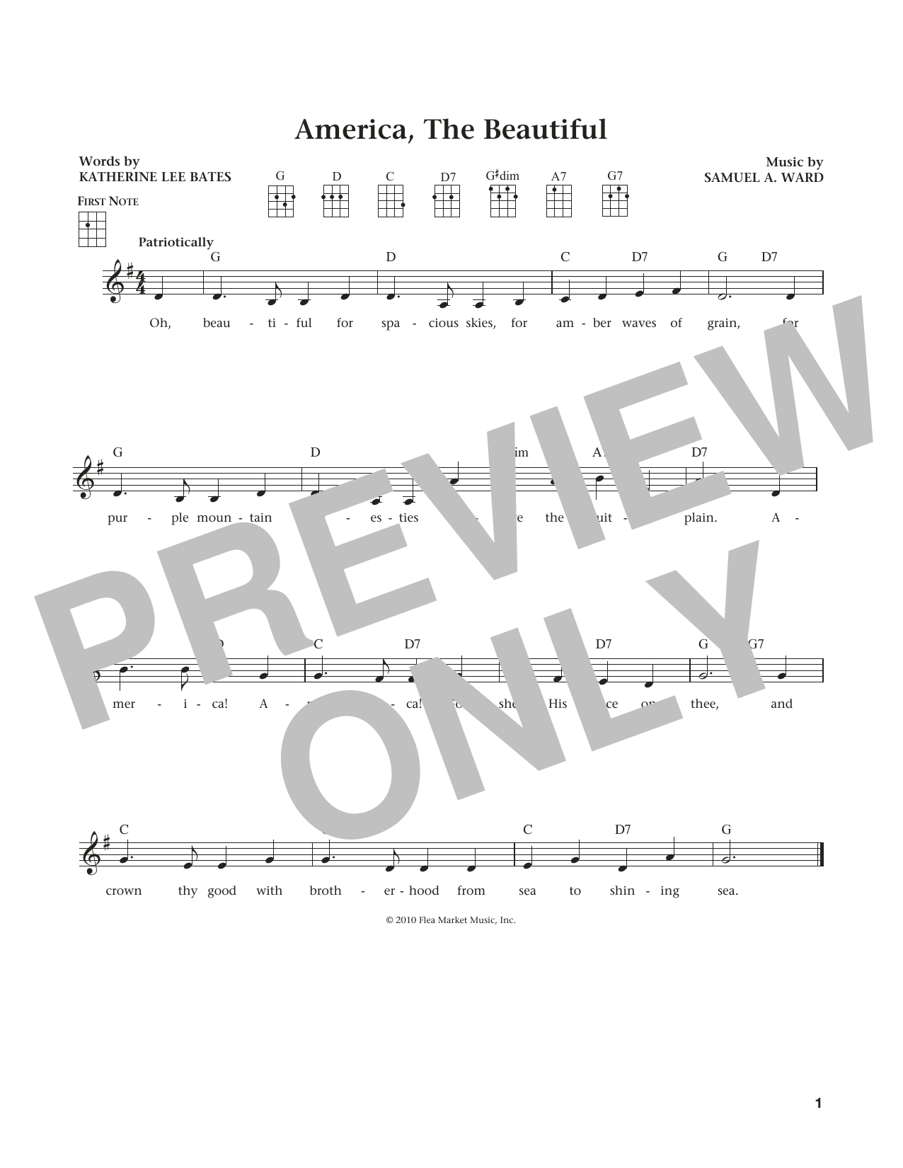 Katharine Lee Bates America, The Beautiful (from The Daily Ukulele) (arr. Liz and Jim Beloff) Sheet Music Notes & Chords for Ukulele - Download or Print PDF