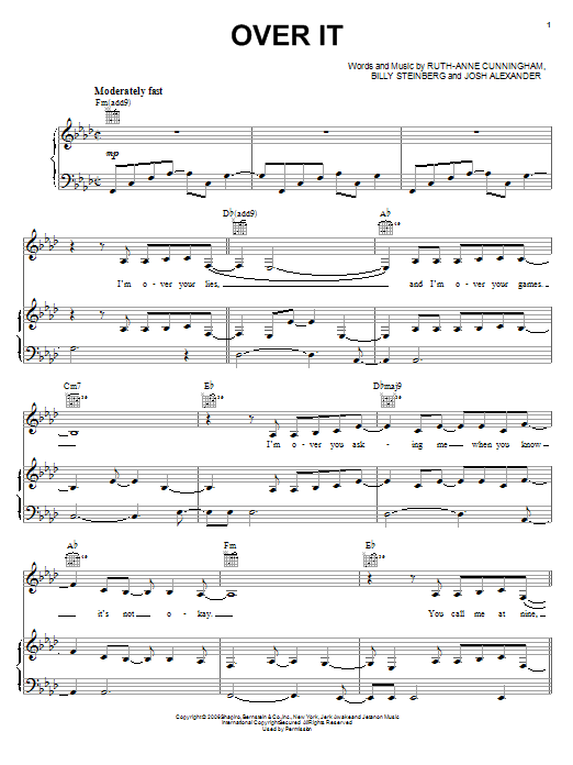 Katharine McPhee Over It Sheet Music Notes & Chords for Piano, Vocal & Guitar (Right-Hand Melody) - Download or Print PDF