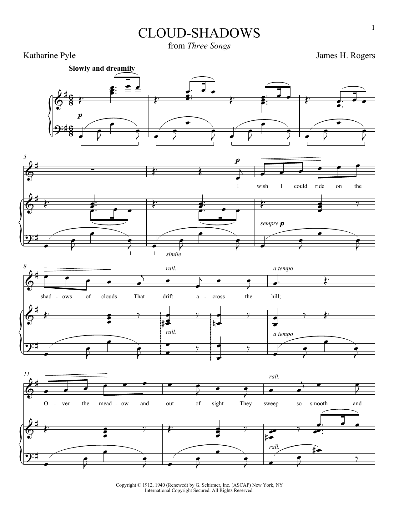 Katharine Pyle Cloud-Shadows Sheet Music Notes & Chords for Piano & Vocal - Download or Print PDF