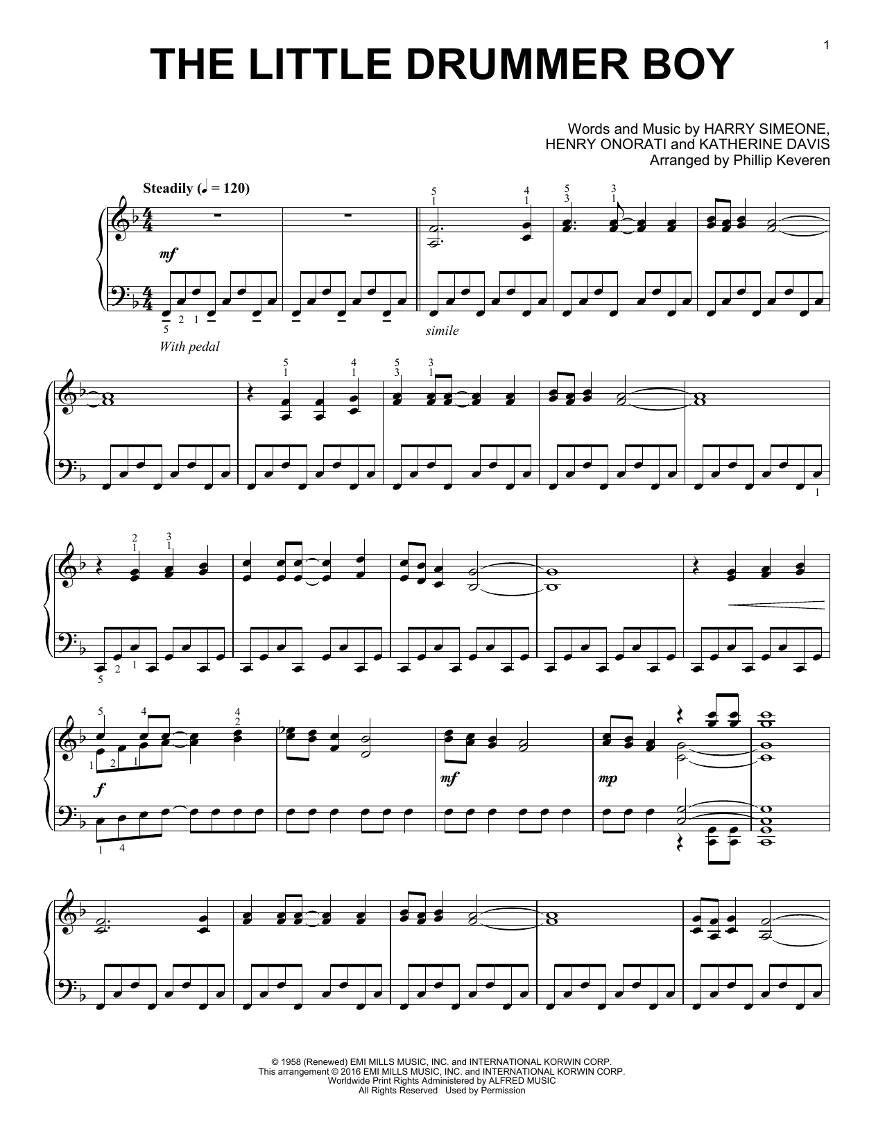 Katherine Davis The Little Drummer Boy (arr. Phillip Keveren) Sheet Music Notes & Chords for Easy Piano - Download or Print PDF
