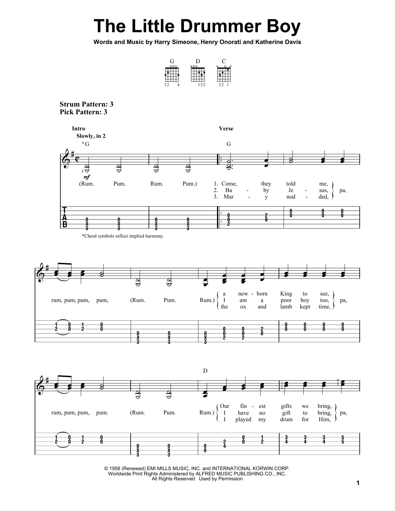 Katherine Davis The Little Drummer Boy Sheet Music Notes & Chords for Guitar Tab - Download or Print PDF