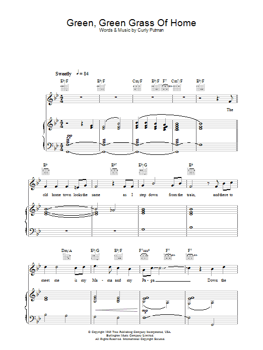 Katherine Jenkins Green, Green Grass Of Home Sheet Music Notes & Chords for Piano, Vocal & Guitar - Download or Print PDF