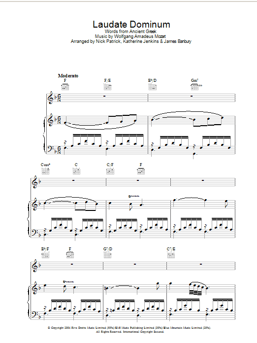 Katherine Jenkins Laudate Dominum Sheet Music Notes & Chords for Piano, Vocal & Guitar - Download or Print PDF