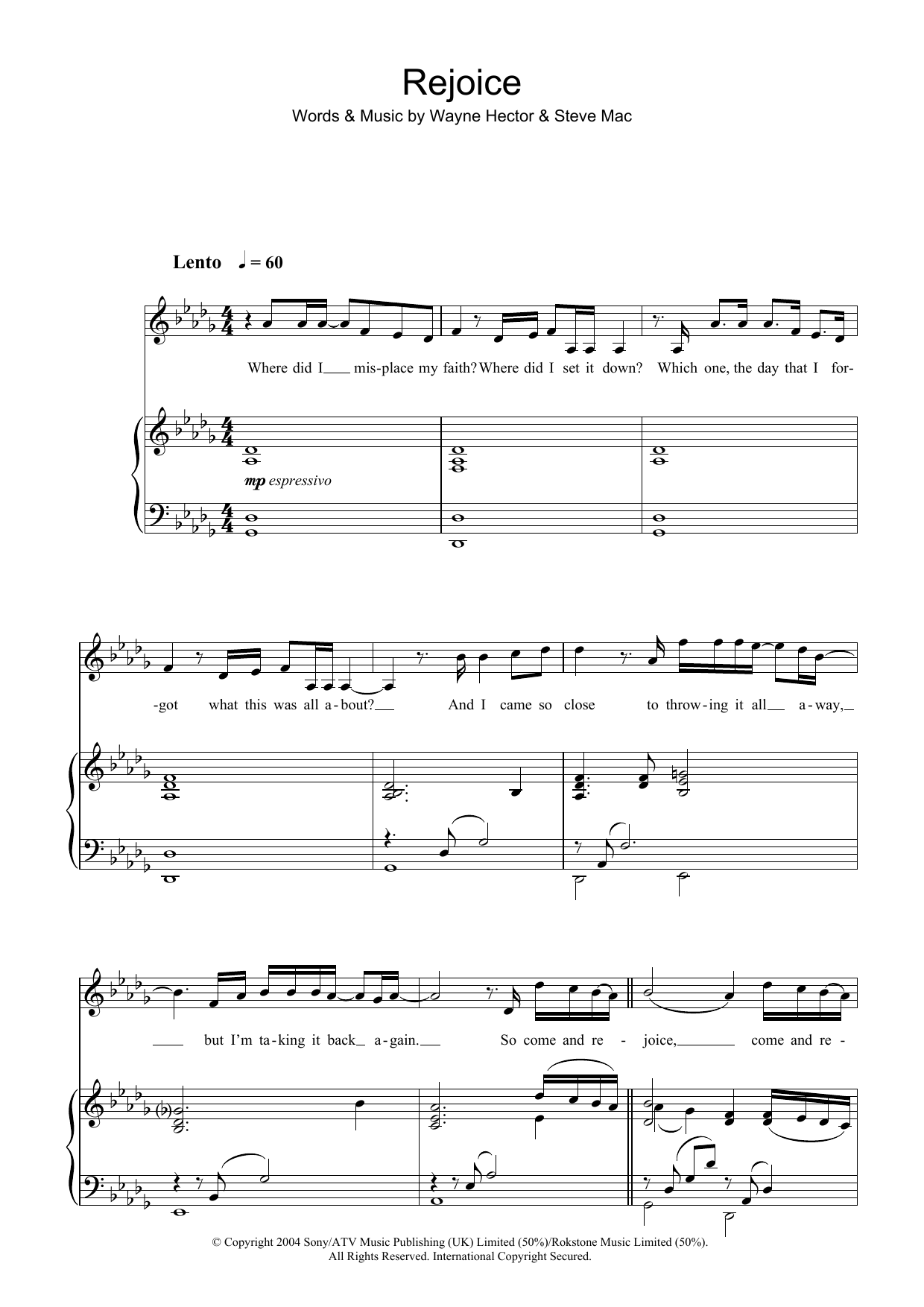 Katherine Jenkins Rejoice Sheet Music Notes & Chords for Piano, Vocal & Guitar - Download or Print PDF