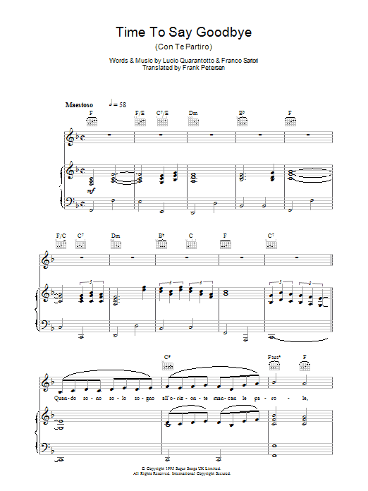 Katherine Jenkins Time To Say Goodbye (Con Te Partiro) Sheet Music Notes & Chords for Piano, Vocal & Guitar - Download or Print PDF