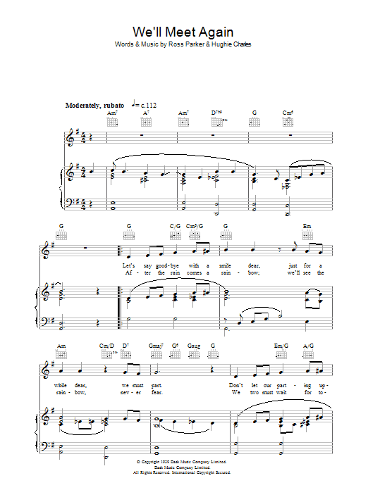 Katherine Jenkins We'll Meet Again Sheet Music Notes & Chords for Piano, Vocal & Guitar (Right-Hand Melody) - Download or Print PDF