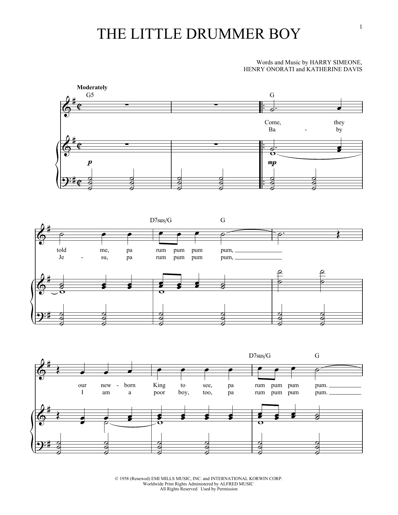 Katherine K. Davis The Little Drummer Boy (arr. Richard Walters) Sheet Music Notes & Chords for Piano & Vocal - Download or Print PDF