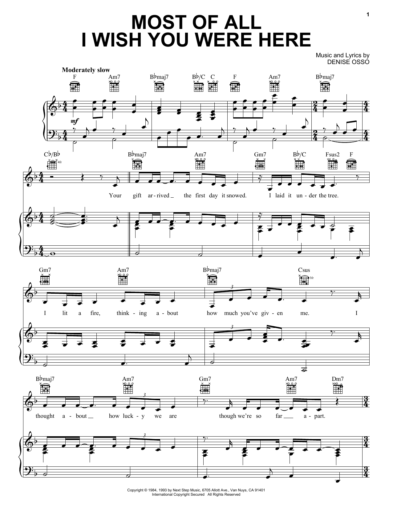 Kathie Lee Gifford Most Of All I Wish You Were Here Sheet Music Notes & Chords for Piano, Vocal & Guitar (Right-Hand Melody) - Download or Print PDF