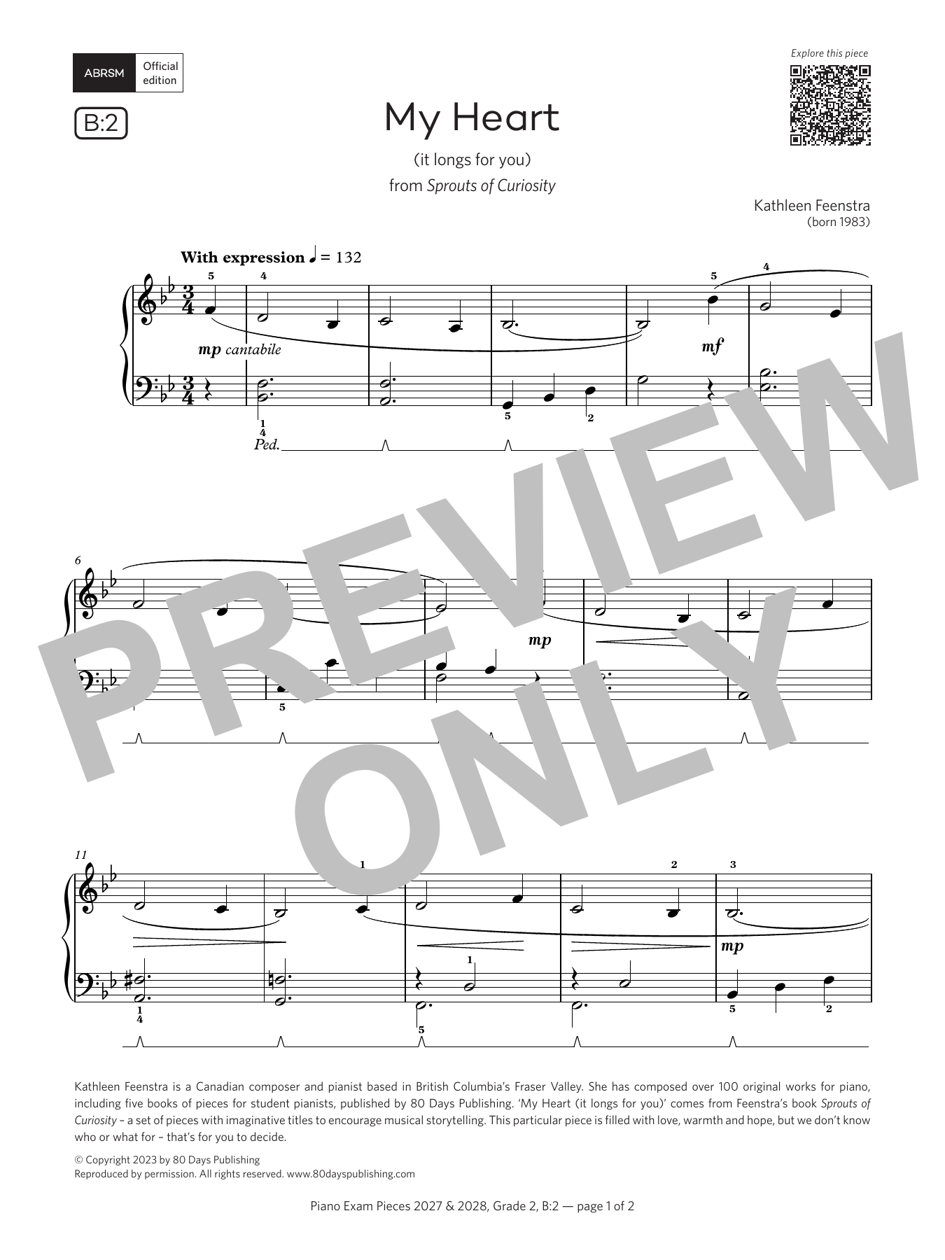 Kathleen Feenstra My Heart (it longs for you) (Grade 2, list B2, from the ABRSM Piano Syllabus 2027 & 2028) Sheet Music Notes & Chords for Piano Solo - Download or Print PDF